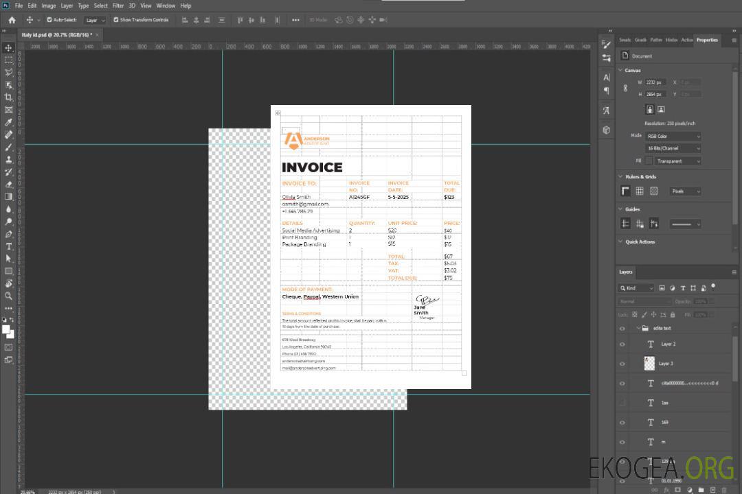 Modèle de facture d'agence de publicité template